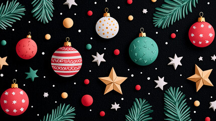 Festive ornaments on black background.