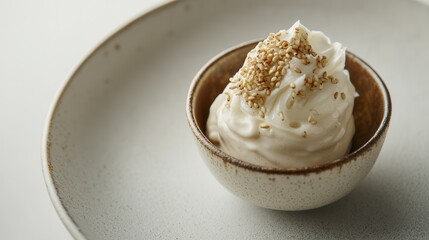 Delicious whipped cream topping modern kitchen food minimalist setting close-up culinary art for dessert lovers