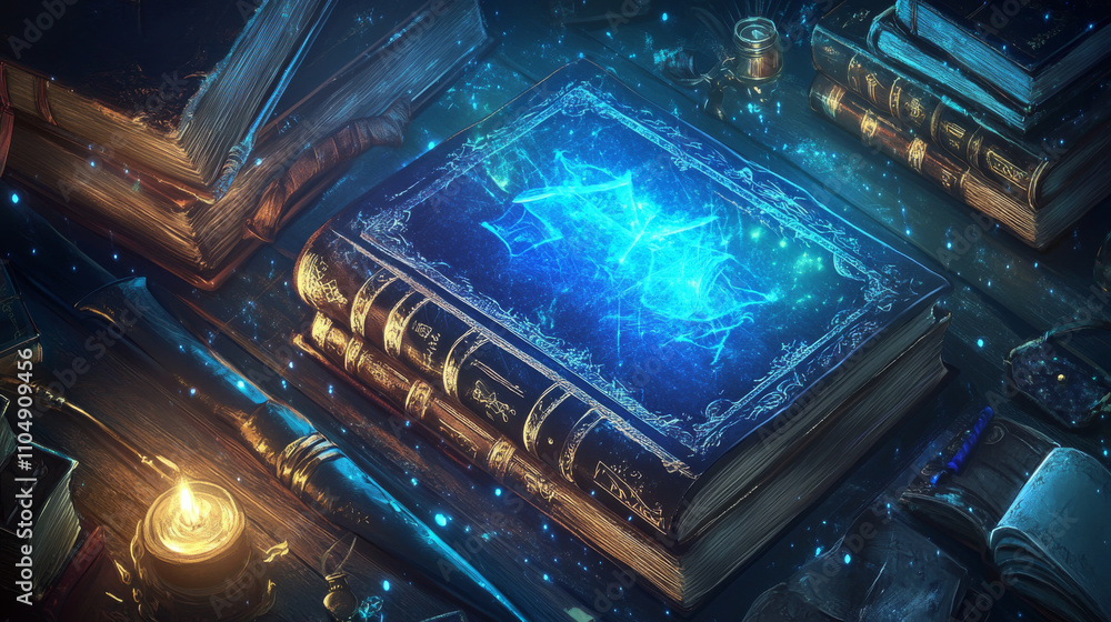 Poster game magic scroll parchment and wizard book ui icon. fantasy ancient cartoon map object. fairy tale 