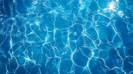 Top view of blue water texture in a swimming pool with light reflections on the surface