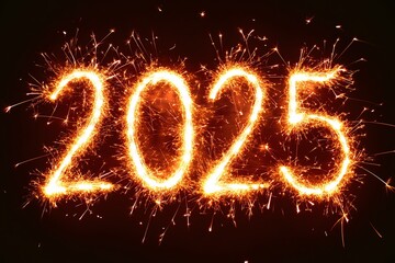 A sparkling representation of the year 2025, created with bright, fiery sparks against a dark background, evoking celebration and anticipation.