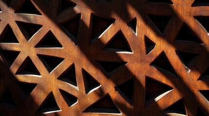 Intricate Geometric Wood Carving with Shadow Details