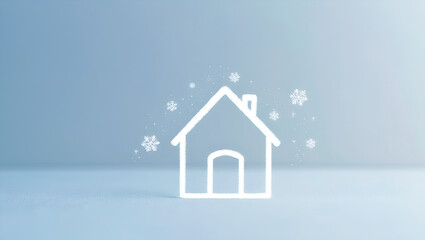 A light outline of a house on a plain background, with small accents such as snowflakes or stars.