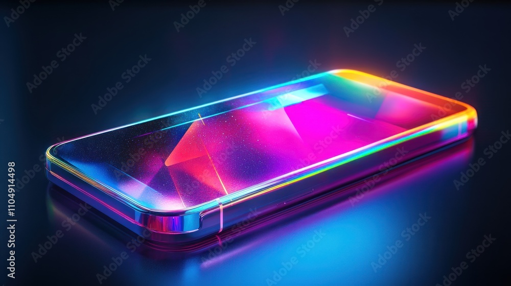 Poster Neon Smartphone Displaying Abstract Geometric Patterns