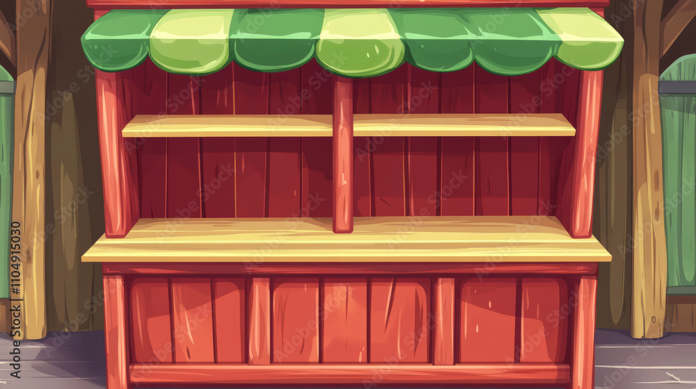 Poster shop window template for game ui design. cartoon vector illustration set of empty red and green wood