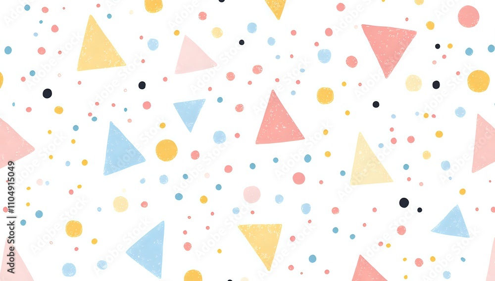 Poster pastel triangles and dots seamless pattern design: a whimsical and playful background for various ap