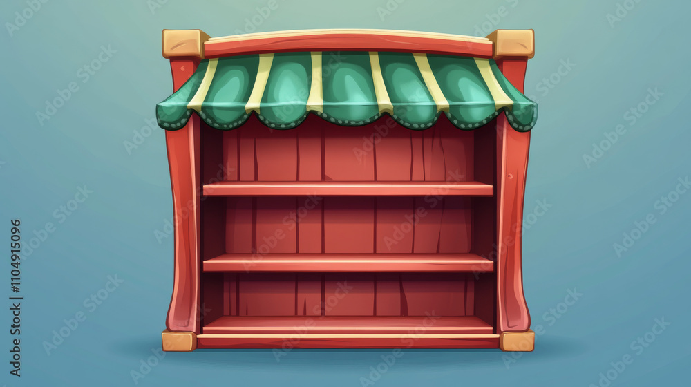Poster shop window template for game ui design. cartoon vector illustration set of empty red and green wood