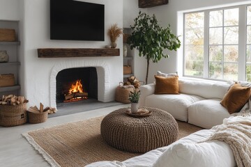 Cozy Living Room Fireplace Winter Decor