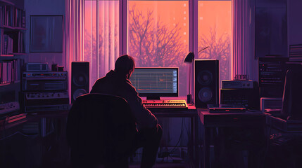 Fototapeta premium Lo-Fi music picture The background that goes well with the lo-fi music genre Generat