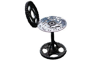 Chair made from gears motorcycle parts white background
