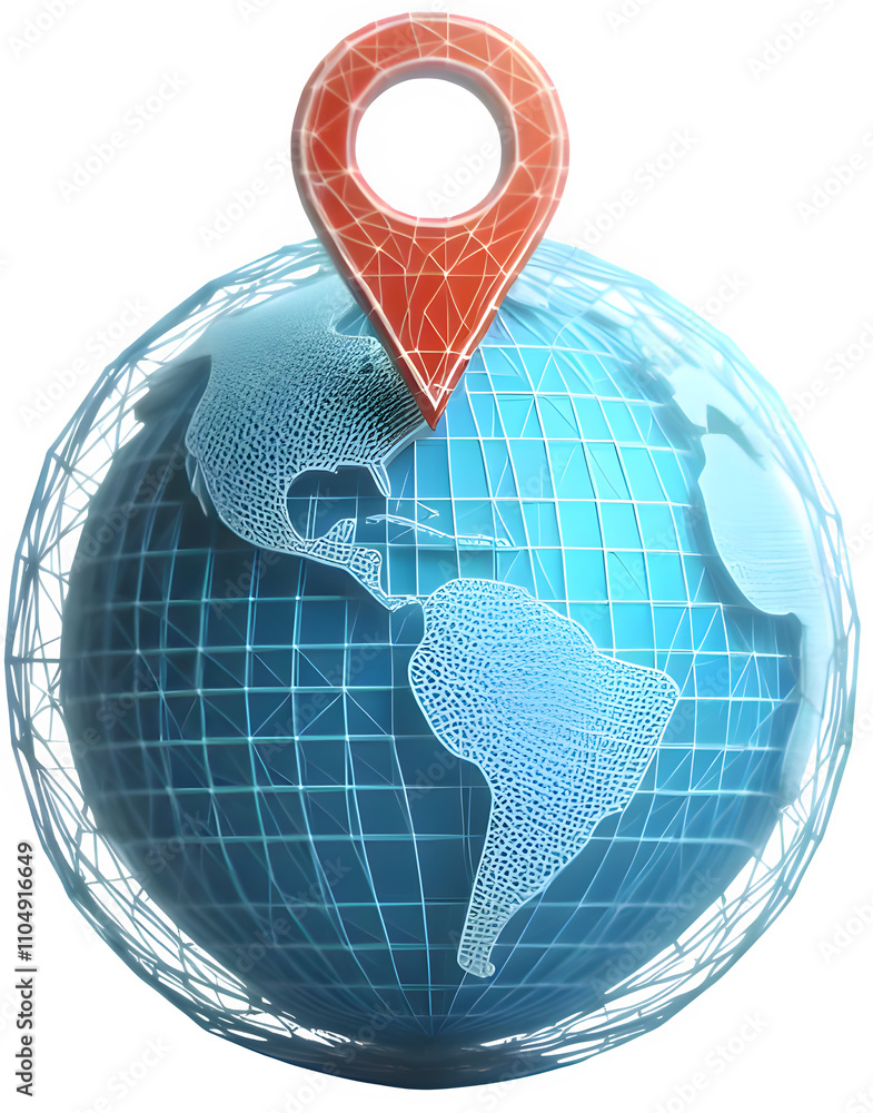 Poster globe on the map pin pointer. generative ai