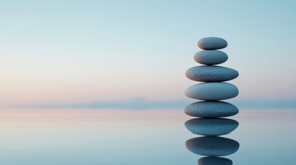 Obraz premium A stack of smooth, flat stones balanced on top of each other, representing stability, balance, and inner peace.