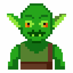Obraz premium Pixel Art Green Goblin Character Design Retro 8 Bit Style Fantasy Illustration