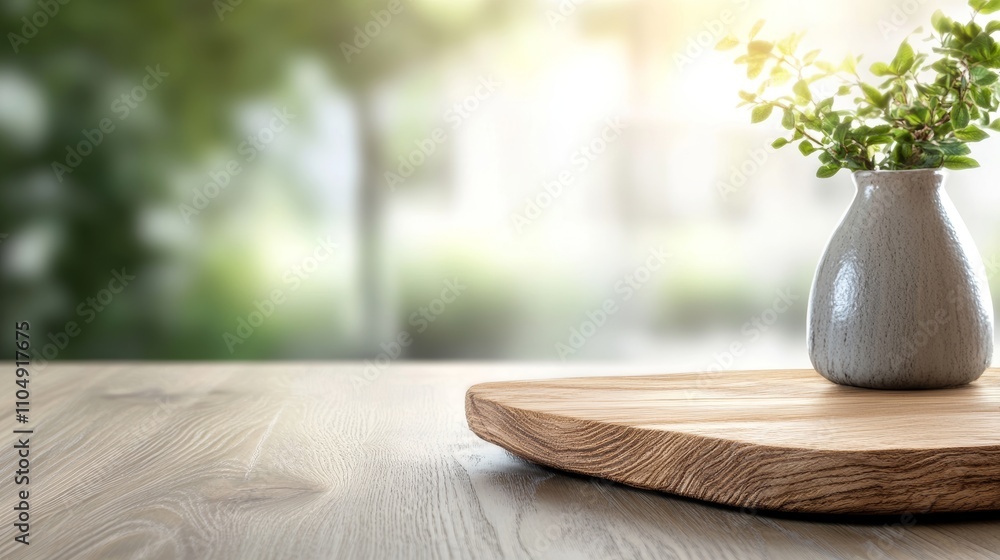 Poster empty wooden floor display in raw natural style with simple vase
