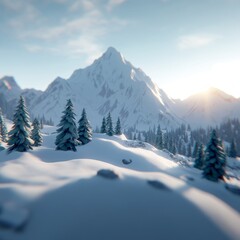 Fototapeta premium Snowy mountain range at sunrise.