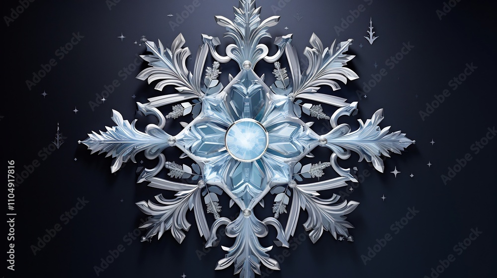 Poster beautifully designed letter o in the form of a frosted snowflake with intricate icy patterns and a s