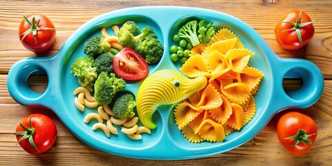 Colorful Kids Meal Elephant Plate, Healthy Food, Childrens Lunch