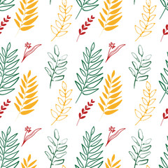 A seamless pattern featuring delicate botanical motifs in festive  Perfect for holiday-themed wrapping paper, cards, and seasonal decor designs.