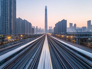 Fototapeta premium economic success linked to balanced wealth distribution, scenic blends of urban life and nature