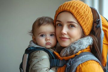 A disabled mother holding her baby with assistive equipment , highlighting accessible parenting solutions.