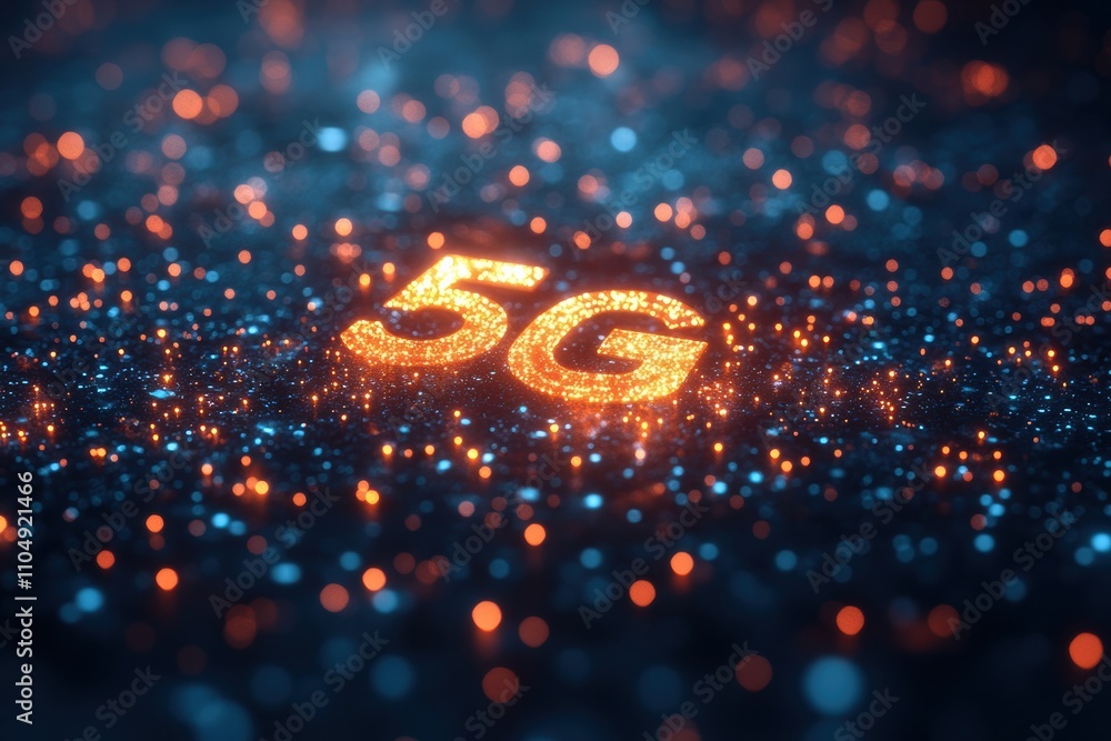 Aufkleber a glowing antenna with connectivity icons representing 5g technology, showcasing advanced networks.