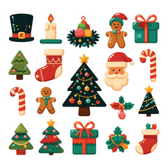 Festive Christmas Icons Vector Illustration Art & Illustration