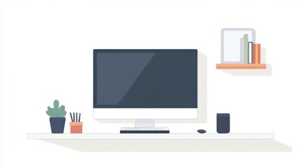 Clean and simple workspace with a laptop, desktop screen,