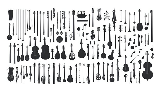 A Comprehensive Collection of Stringed Musical Instruments Silhouettes A Visual Encyclopedia of Various Instruments from Around the World