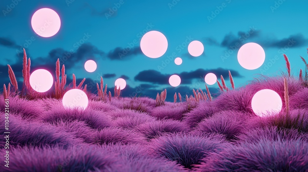 Aufkleber a surreal landscape with glowing orbs of light floating in the air, creating a mysterious and otherw