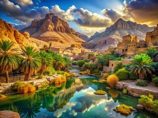 Surreal Mountain Oasis Chebika, Dreamlike Landscape, Artistic Photography, Vibrant Colors, Stunning Scenery