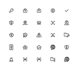 Security Editable Stroke 25 Icons Set. Key, Folder Lock, Approve, Cyber, Internet, Fingerprint, Password, Danger, Login