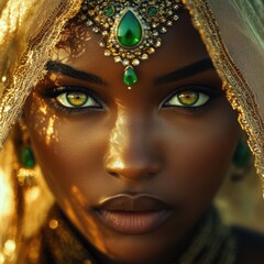 Close-up portrait of a beautiful African woman with light