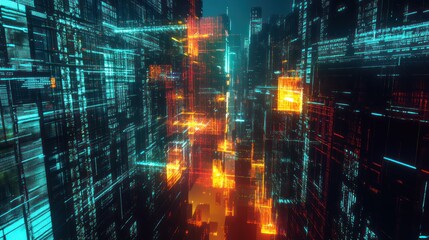 Fototapeta premium view of a futuristic mesh network of glowing nodes