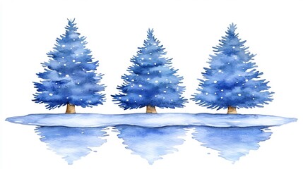 Fototapeta premium Frosted Pine Trees in Icy Blue Tones Winter Wonderland Landscape with Snowy Scenery