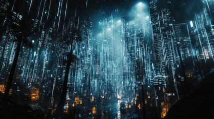 Obraz premium view of a futuristic mesh network of glowing nodes