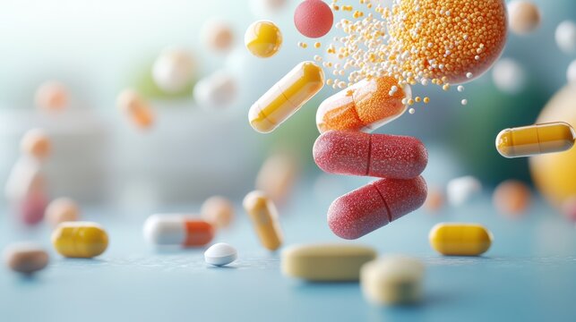 A close up shot of a multivitamin tablet with visible layers, representing the different vitamins and minerals combined into a single supplement.