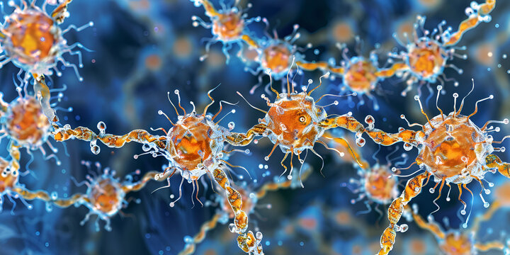 Maloka Virus Particles with Spike Proteins in a Cellular Environment - Ideal for Medical and Scientific Visualizations