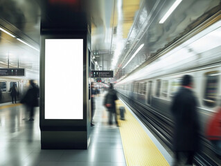 A modern digital billboard inside a subway station