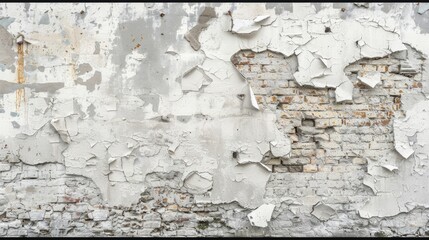Obraz premium Weathered brick wall with peeling paint; shows texture and age. Ideal for grunge, urban, or vintage design projects needing a distressed backdrop.