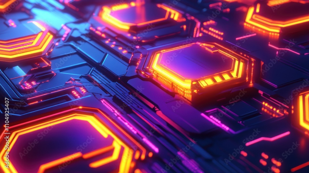 Aufkleber Abstract Futuristic Technology Neon Circuitry Design