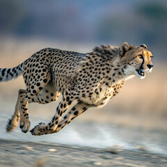 Fototapeta premium beautiful cheetah hunting for prey with a blurred