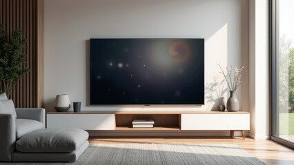 Modern Smart TV Displaying Cosmic Imagery in Stylish Living Room