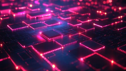 Obraz premium Abstract background of glowing neon pink and blue digital circuit board.