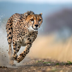 Fototapeta premium beautiful cheetah hunting for prey with a blurred