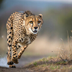 Fototapeta premium beautiful cheetah hunting for prey with a blurred