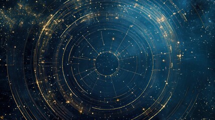 Cosmic Mandala: A Celestial Tapestry of Golden Radiance and Deep Blue Enigma