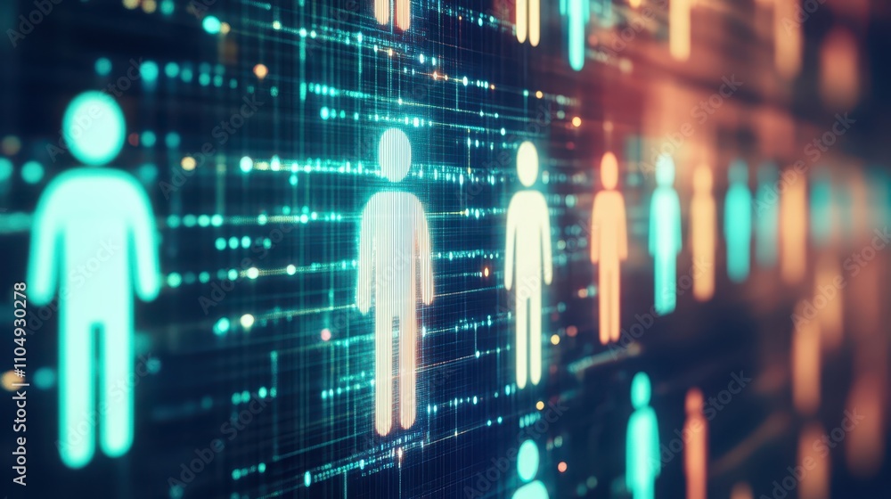 Poster digital interface with person icon, user profile, access and communication in futuristic design