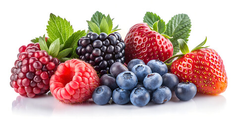 Fresh Mix groups of Berries white background.