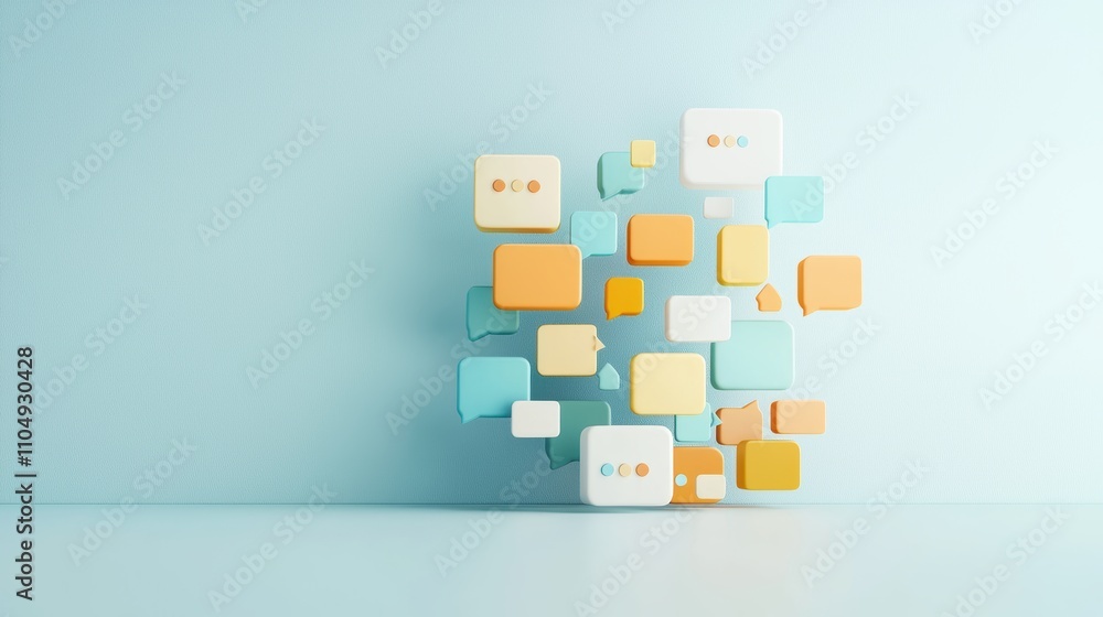 Poster a cluster of colorful speech bubbles with different shapes and sizes, representing the exchange of i