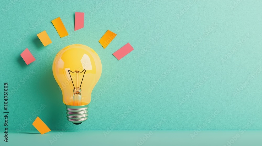 Poster an exclamation point transforming into a light bulb, symbolizing the moment when a simple idea spark